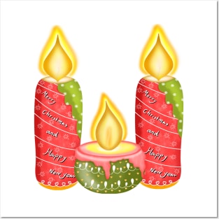Merry Christmas and happy new year candle Posters and Art